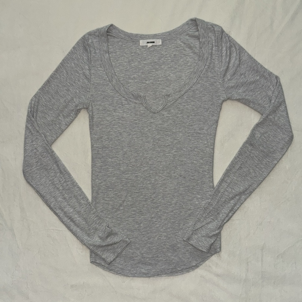 Joah Brown Henley Long Sleeve - Pearl Grey Rib - S/M - Picture 8 of 11